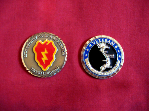 Commemorative Coins
Beautiful commemorative of the Reno reunion.  The 25th Inf Div, "Tropic Lightning", at left.
