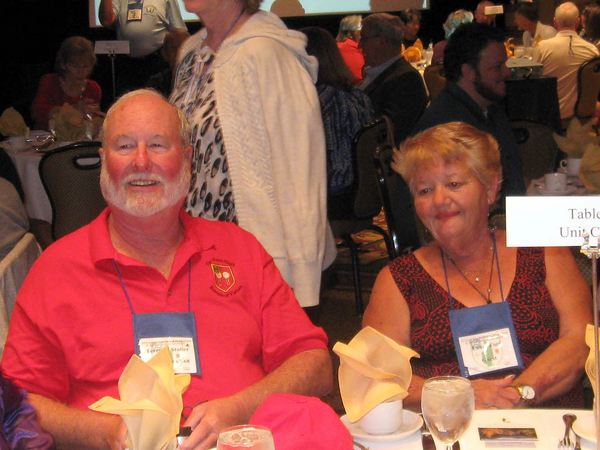 Enjoying the Banquet
First Timer Terry Stuber, "B" Battery seated next to Laura Fort, spouse of Cowboy Danny Fort who is also a "First Timer".
