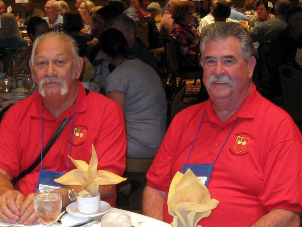 Waiting on the chow
Cowboy Danny Fort and Jim Connolly anxiously awaiting food service at the Banquet.
