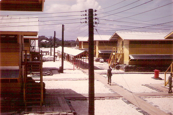 Cam Ranh Bay - Barracks
Fall, 1967. After flying from Minneapolis to SF, I spent a few days in process in Oakland.  Then flew to Anchorage and Yokota AFB (Japan) enroute to CRB.  Spent a few days processing here before being assigned to the 4th ID in Pleiku.  Picture taken enroute to R&R in Australia.
