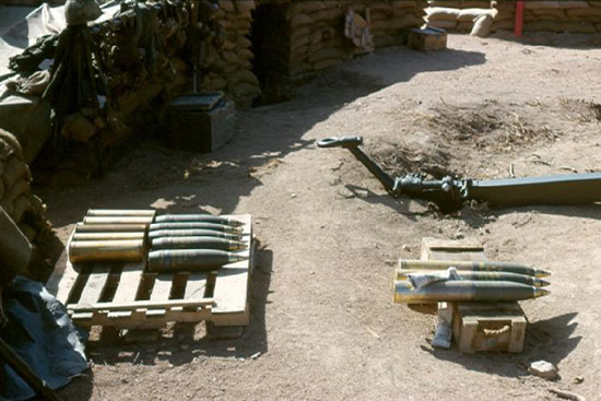 105mm Ammo
Components of a 105 round on display.  Note the 360-degree capability of the trails.  Most of the ammo crates were marked "1944".
