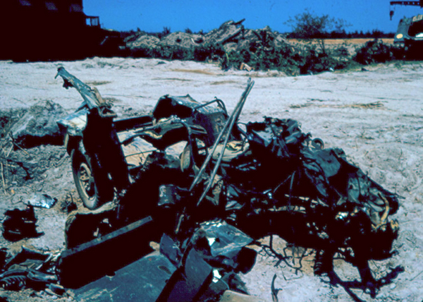 Booby trap bomb
Closer look at destroyed jeep.  There were 4 engineers KIA in this incident.
