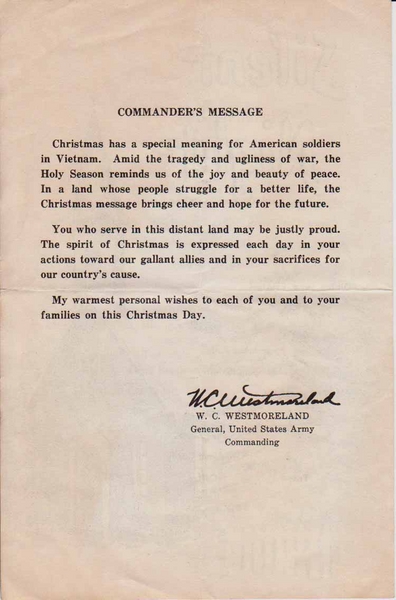 Christmas, 1966 Menu
Inside Cover: Message from Commanding General.
