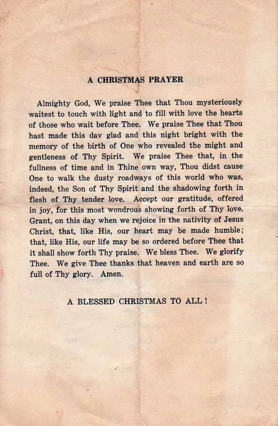 Christmas, 1966 Menu
Back Cover: A Christmas Prayer

