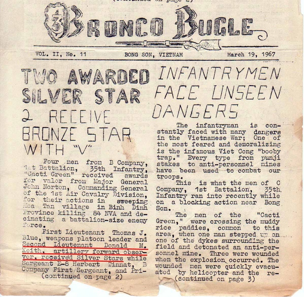 The Silver Star
Lt Don Keith, FO, awarded the Silver Star.  Article from the Bronco Bugle.
