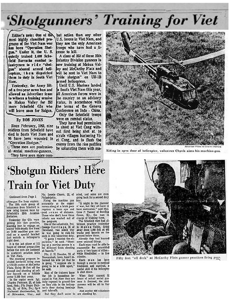 How it all started
The familiar "doorgunner" job in Nam began as a top-secret operation in Hawaii named "Operation Shotgun".  Here over 350 men were trained to man the M60 machineguns and practiced their skills for months prior to being sent over to Vietnam.
