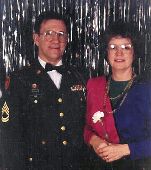 Sgt Joe Cook
Modern-Day Joe.  Here I am with my lovely bride.  I not only survived Vietnam, but I  managed to get into my dress blue uniform for this photo.
