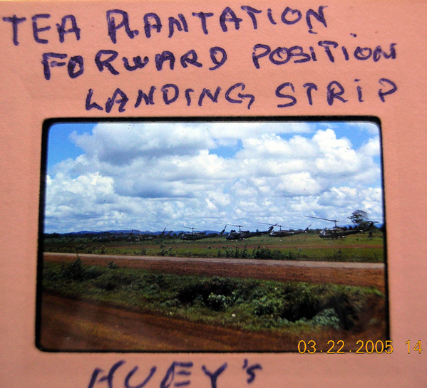 Tea & Huey
Huey's Parking Lot.  Looka all the slicks!  This is a tea plantation forward position landing strip.
