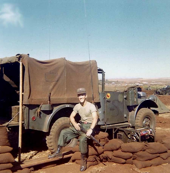 "Base Camp" - Jan 1966  Armed & Ready
Here I am with my trusty.....M-14?  Well, that's what we had, anyway.  Note that the starch is still in the fatigue pants and my boots still have that "stateside" shine.
