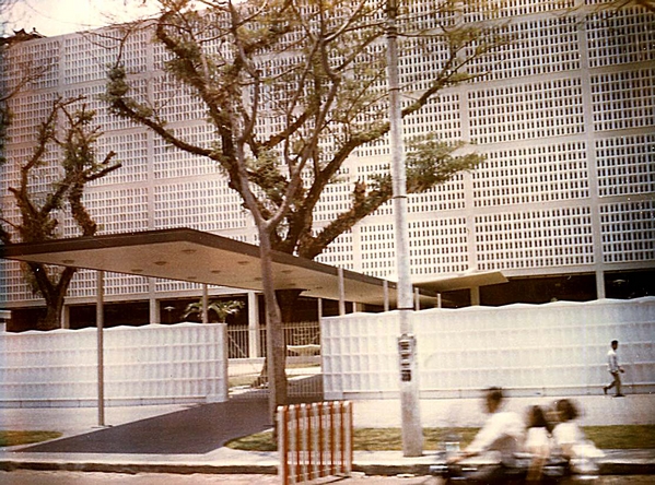 US Embassy - Saigon
A photo of the US Embassy in Saigon before the attacks.  Notice how high the front wall is over the fellow walking. One wonders how the press depicted the embassy wall as so easy to climb!

