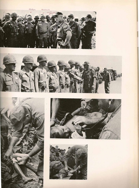 25th Div Yearbook - Oct 1, 1941 to Oct 1, 1966
Photo shows Westmoreland addressing troops.  Identified in the photo are "Keller" (not found on roster), SFC Bobby D. Smith and SSG Norman Smith.
