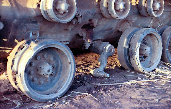 Tire blowout?
January, 1969.  This tank rolled over a mine; blew a wheel and the track.

