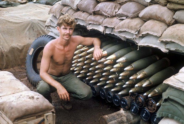 LZ Ranger @ Ban-me-Thuot
Great photo of Section ammo bunker.  UNKNOWN cannoneer.  Real artillerymen use big bullets.
