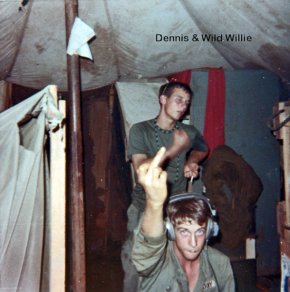 The salute
The familiar one-fingered salute.  Sp4 Dennis Couch and "Wild Willie".

