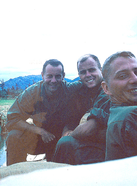 Dangerous Dudes
Lt Keith served as the FO for B-1-35.  He paired with Platoon Leaders of "B" Company with his artillery skills.  Weapons Platoon Leader Cal Graef is in center and Platoon Leader Lt "TJ" Blue (deceased) is on the right.
