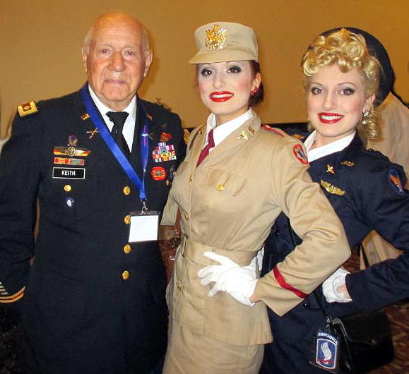 2016 Reunion of the 173d
Don submits a photo of two beauties dressed in WWII uniforms while he is in his dress blues from two (2) tours in Vietnam.  Isn't it amazing how the WWII veterans held up so much better than our Vietnam veteran?
