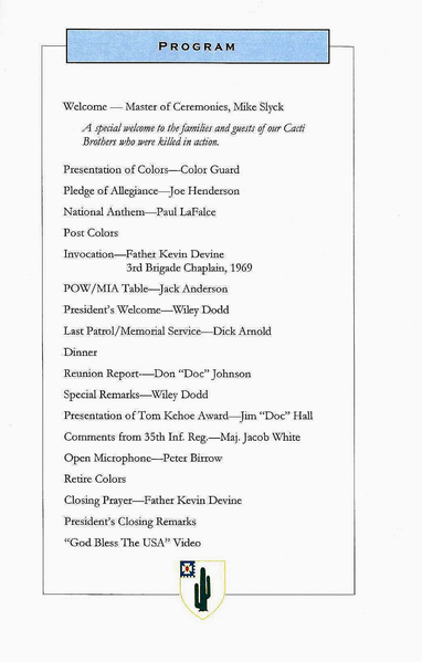 Program for Saturday Evening Banquet
{Double click on photo to enlarge}
