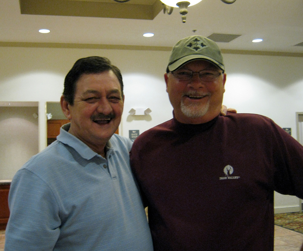 Best Buddies - a few years later
Well, more than a few.  Clint "McClintock" Curry (left, deceased 4/18) and Mike Medley at their reunion, March 2011.  
