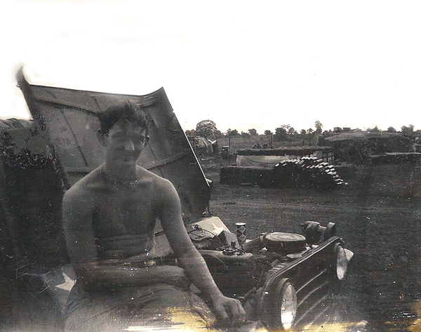 Portable Generator
Sp5 Clint Curry (Deceased, 4/18) sits on the jeep that was used as our portable big radio generator at LZ St George that we lifted out on hip shoots.  It was later totalled and dx'd with less than 100 miles on the odometer.  A combat casualty.
