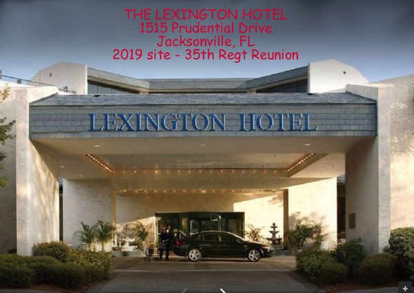 Annual Reunion, Sept 26 - 29, 2019 Jacksonville, FL
Here we are at the Lexington Hotel in Jacksonville...sunny and hot.  We saw a lot more walkers, canes, scooters and knee braces than in the past, but we made it here!
