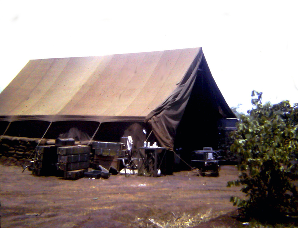 Maintenance Tent at the Pleiku Base
Large CP tent were common in the early stage; not much protection from mortar attacks.
