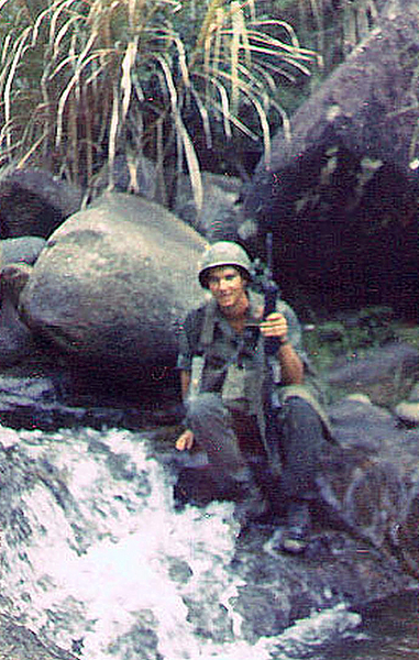 Wash first; then dry
Now that Lt Crochet has washed his boots in the stream, it's time to let them dry.

Photo courtesy of Cliff "Westy" Westwood, B/2/35.
