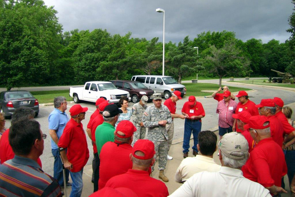 Reunion Photos - Danny Yates
"Awright you guys, LISTEN UP!"  Some things never change, eh?   Here we get guide instructions from LTC Marcus Jones.  In the background you can see the darkening clouds.  We were advised of many possible tornado threats during our stay but none came close to Ft. Sill.
