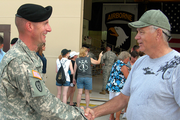 Modern Day Danny
2009: Shaking hands with the "current generation" (left) while attending a Welcome Home reunion at Ft Campbell, Ky.
