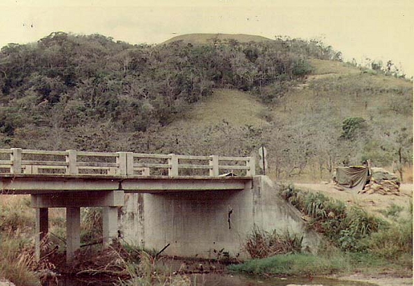 Side View
Side view of tactical bridge site.  The bunker at far right provided night protection.  Snipers harassed our A/2/35 perimeter from the trees at top.

