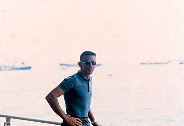 R&R - Hong Kong
Time off - R&R in Hong Kong, 26 to 31 July, 1967.  The Navy's 7th Fleet is in the background. 

Combat personnel are slow to get R&R dates; they are needed in the field.  Wheres the typewriter Rangers go as often as they have the money to go.
