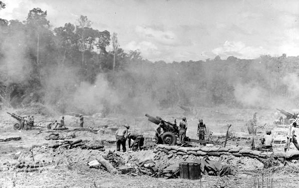 Fighting at LZ Lane
"B" Battery fighting at LZ Lane.  They fired 980 rounds of artillery in support of my mission.
