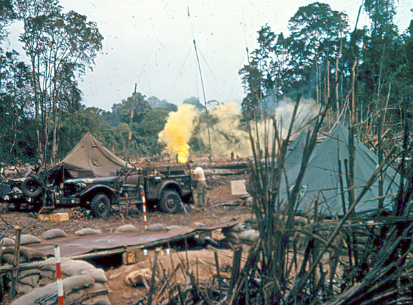 Popping smoke
Smoke grenades were extremely important in the Vietnam war.  It guided the helicopters to your position.  Without smoke, the pilots might never see your location.
