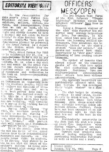 The really open "Open Mess" article
Right-hand column contain many humorous remarks about how "open" the Officers Open Mess was...no roof, no furniture, not much of anything.
