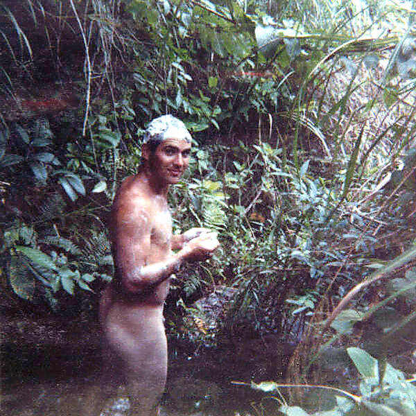 In the raw
Finally found a mountain to take a bath and a shave.  That water was g ----- d COLD!  "Hey, Mom, send this one to Playgirl magazine".
