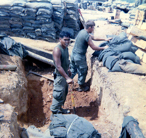 Job #1: Fill those sandbags!
Arrival at a new LZ means dee-fense.  Filling sandbags and digging interlocking trenches.  No wonder we hated RSOPs!
