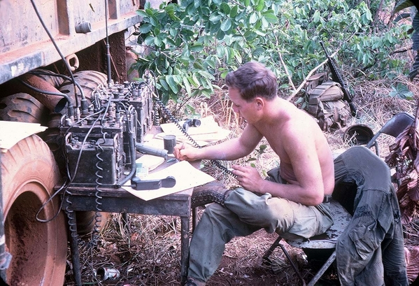 Getting Set Up
Gary Strochein setting up commo for the day we arrived in the Chu Pa Mountains...Spring, 1969.
