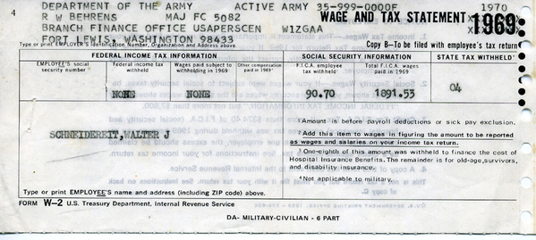 Pay Voucher
My W-2 for the period of January through September 10, 1970.  It includes combat pay.
