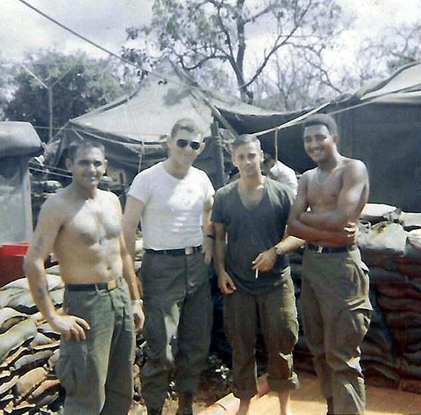 Afternoon Photo
"This has to be an afternoon photo; we look sober".

L to R: Sgt Garcia;  Me; Monte Lafitte; SSG Jefferson

