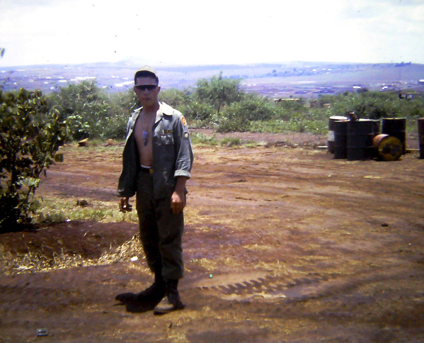 Sp4 Larry Keller at Pleiku Base Camp
It's a scenic view from the Bn Base Camp, then located in Pleiku.
